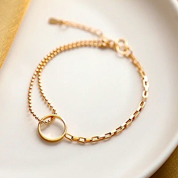 Rose Gold Plated Minimalist Bracelet, Irregular, Geometric, Dainty - Picture 4 of 7